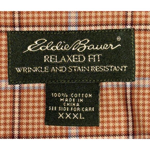 Eddie Bauer Men's Button Down Shirt XXXL Orange Plaid Pattern Chest Pocket 3XL - Picture 7 of 7